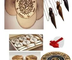 Placa divinatie lemn gravata 4 SETURI +cadou un set de rune - 5