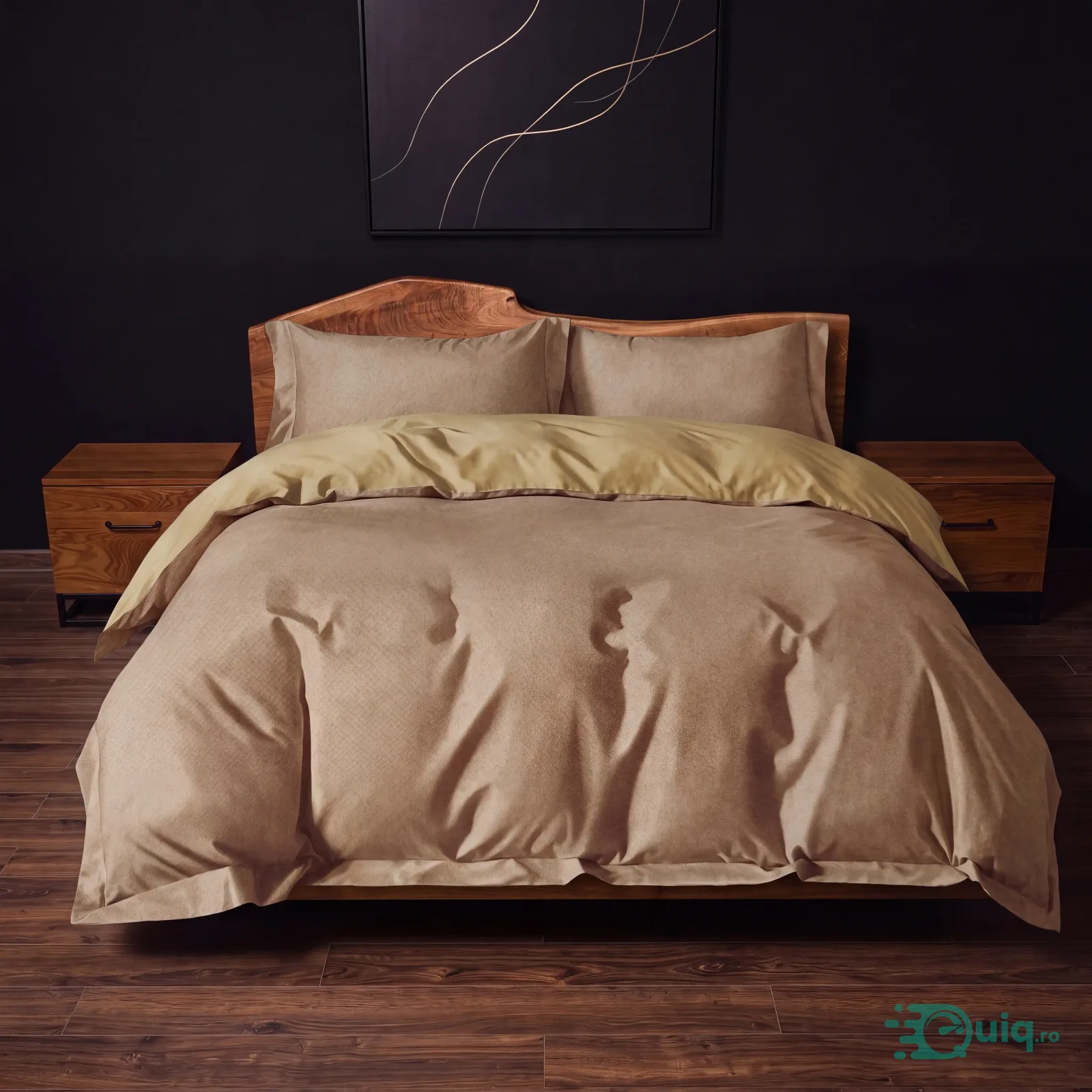 Lenjerie bumbac satinat Auriu Mocha, 4 piese Oeko-Tex — fotografia 1