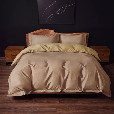 Lenjerie bumbac satinat Auriu Mocha, 4 piese Oeko-Tex