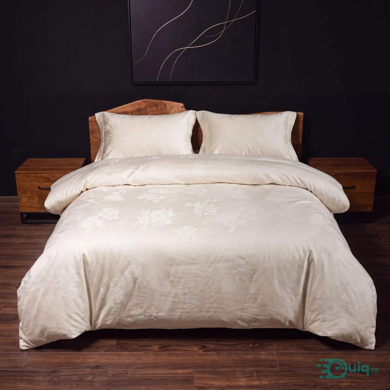 Lenjerie bumbac și bambus Crem, dublu satin 4 piese — fotografia 1
