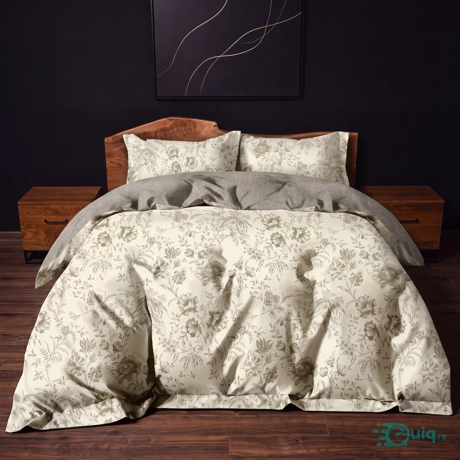 Lenjerie bumbac satinat Crem cu Floral Salvie, 4 piese Oeko-Tex — fotografia 1