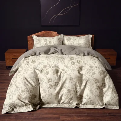 Lenjerie bumbac satinat Crem cu Floral Salvie, 4 piese Oeko-Tex