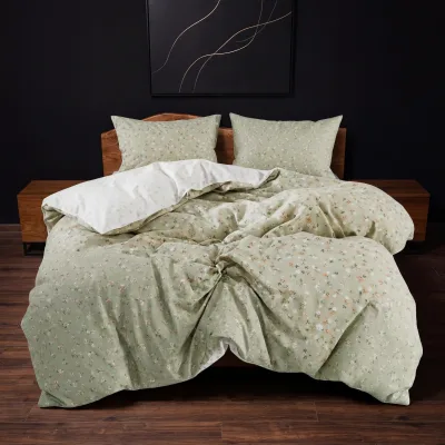 Lenjerie bumbac satinat Verde Salvie, 4 piese Oeko-Tex