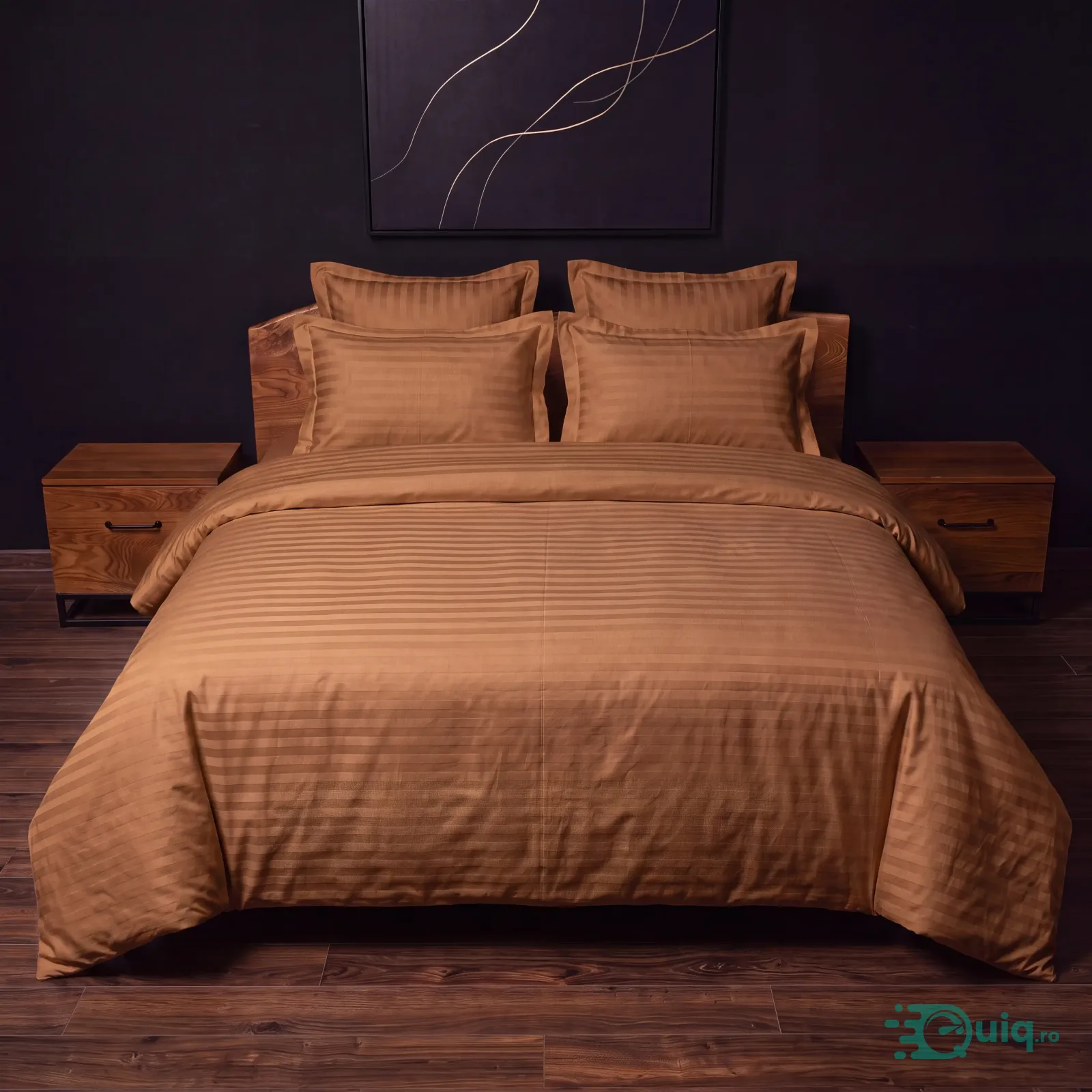 Lenjerie microfibră Caramel, damasc 6 piese cu elastic — fotografia 1