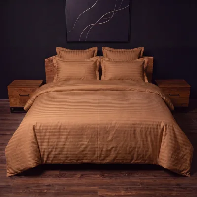 Lenjerie microfibră Caramel, damasc 6 piese cu elastic